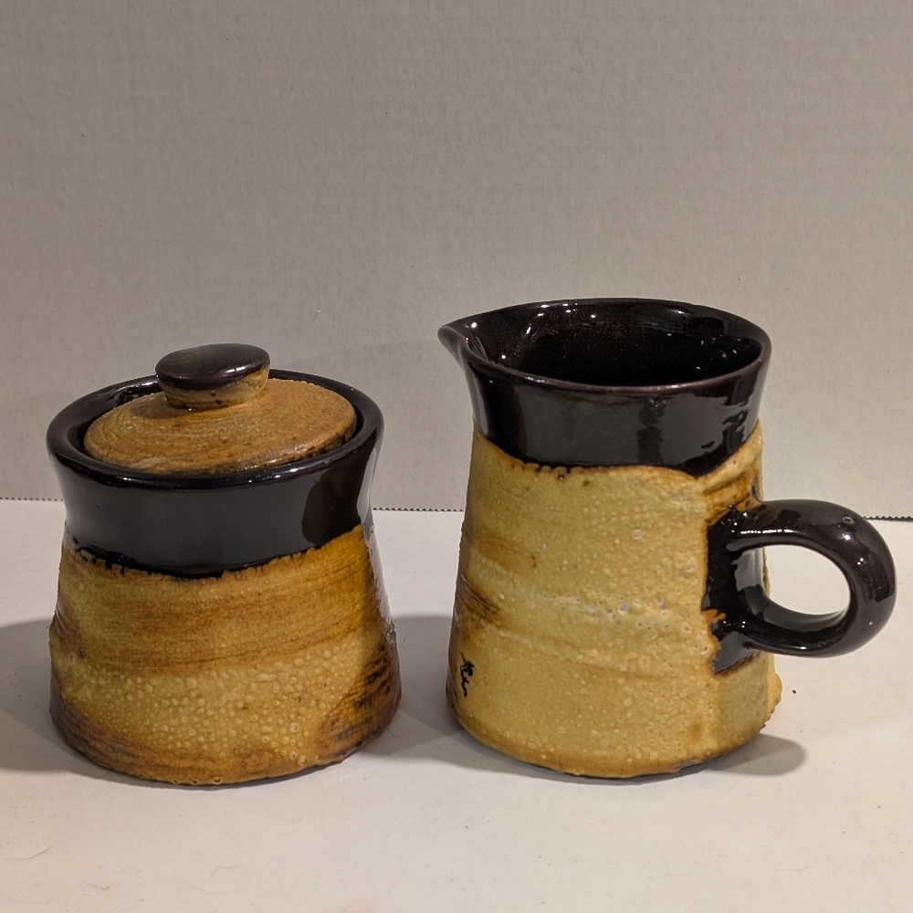 Vintage 1960s Laurentian Pottery -N Pattern Artisan Sugar Creamer - Canadian, QC
